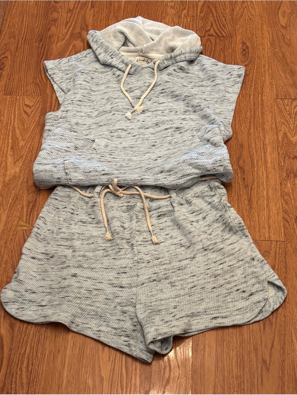Light Blue Hooded Knit Summer Set